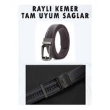 Beauty Collection Mikro Ayarlı Deliksiz Premium Otomatik Kemer Deri Raylı Kemer Kahverenegi
