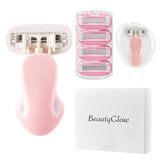 BeautyGlow Kadınlar için mini tıraş bıçağı, hareket halindeyken ekstra pürüzsüz tıraş bıçağı, 1 saplı + 5 bıçak yedek + 2 seyahat çantası, tıraş ve epilasyon için taşınabilir vücut tıraş bıçağı