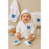 Bebe Kervanı Erkek Bebek %100 Pamuklu Naturel Sevimli Aslan Bornoz Takımı 0-2 Yaş Bebek Hediyesi BBK1105 - 0 - 2 Yaş - Mavi