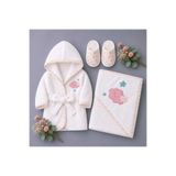 bebe kervanı Kız Bebek %100 Pamuklu Krem Çiçekli 0-3 Yaş Bornoz Takımı Bebek Hediyesi BBK 41502