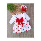 bebe kervanı Kız Bebek % 100 Pamuklu Mevsimlik Kalpli Fırfır Omuzlu Elbise Takım BBK5752