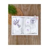 bebe kervanı Kız Bebek Krem % 100 Pamuklu Lavanta Çiçek Kaneviçe İşlemeli Bornoz Takımı Bebek Hediyesi BBK1136 TYCD9A503F4358A221590A200
