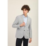 Bebe Mavi Ekose Mono Yaka Yarım Astar Torba Cep Blazer Tek Ceket Slim Fit | Agustini - Bebek Mavisi - 48