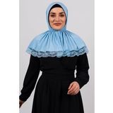 Bebe Mavisi Pratik Hazır Geçmeli Tesettür Eşarp Viskon Kumaş Çıtçıtlı Dantelli 2105_11