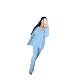 Bebe Mavisi Renk Uzun Kol Pamuk Kumaş Geniş Kalıp Hamile Lohusa Pijama Takımı (XL)