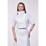 BEBE PLUS Geometrik Dikiş Detaylı Beyaz Crop Bluz - Beyaz
