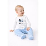 Bebe wini Mavi Baskılı Uzun Kollu Bebek Body Zıbın Pijama Takımı