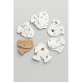Bebe Wini Unisex Yenidoğan Penye Organik Pamuklu Bebek Eldiveni 6 Çift Set Karışık Desen Gönderilir Ekru