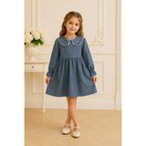 Bebe Yaka Dantelli Elbise - Mavi - 5 - 6 Yaş