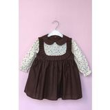 BEBE YAKA PİLELİ ÇİÇEKLİ KAHVE KIZ ÇOCUK BEBEK ELBİSE