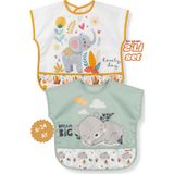 Bebechi 2'Li Set Fil-Koala Kısa Kollu Bağlamalı Ayarlanabilir Sıvı Geçirmez Aktivite ve Mama Önlüğü
