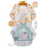 Bebechi 2'Li Uzun Kollu Giyilebilir Fil-Sevimli Koala Desen Sıvı Geçirmez Aktivite ve Mama Önlüğü 6-24 AY