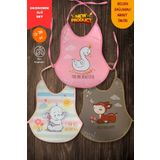 Bebechi 3'Lü Set Kız Baskılı Ekonomik Sıvı Geçirmez Armut Önlük Mama ve Aktivite Önlüğü(0-36 Ay)