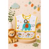 Bebechi Bebek Aslan ve Fil Desenli Cepli (KOLSUZ) Su Geçirmez Bebek Mama Önlüğü