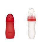 Bebedor Isıya Duyarlı Renk Değiştiren Cam Biberon 260 ml, Silikon Kaşıklı Biberon 120 ml, Kırmızı, Set