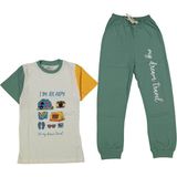 Bebegen Erkek Çocuk Ekru Yeşil Yakalı Kamp Baskılı Pijama Takımı - 6 - 7 Yaş - Renkli