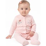 Bebegen Kız Bebek Ekru Somon Gül Nakışlı Kanaviçe Çıtçıtlı Patikli Tulum - 0 -3 Ay