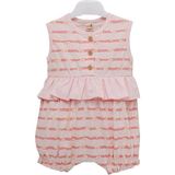Bebegen Kız Bebek Pudra Çiçekli Çizgili Fırfırlı Tulum - 6 - 9 Ay - Renkli