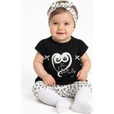 Bebegen Kız Bebek Siyah Beyaz Lovely Yazılı Çicekli Desenli Taytlı Bandanalı 2'li Takım - 12 - 18 Ay