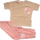 Bebegen Kız Çocuk Bej Pembe Keten Pantalonlu Papatyalı 2 Li Takım - 7 Yaş - Renkli