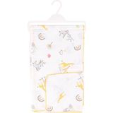 Bebegen Unisex Bebek Ekru Sarı Yeşil Biyeli Hayvanlı Desenli Müslin Battaniye 80X90