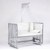 Bebeget G7 60x120 cm Süper Natural Ahşap 4 Kademeli Gri Anne Yanı Sallanır Uyku Seti Yatak ve Bebek Beşiği