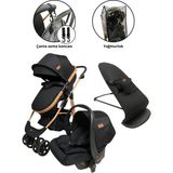 Bebegold Travel Sistem Bebek Arabası / Ana Kucağı / Yağmurluk Set - Gold - Siyah