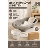 Bebek Banyo Küveti ve Banyo Desteği Seti Katlanabilir Banyo Maşrapası Dahil - Gri