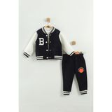 Bebek Baskılı 3'lü Eşofman Takımı (Sweatshirt, Pantolon, Ceket) (9-12-18 Ay) - Siyah