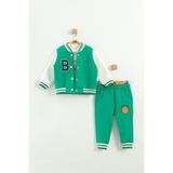 Bebek Baskılı 3'lü Eşofman Takımı (Sweatshirt, Pantolon, Ceket) (9-12-18 Ay) - Yeşil - 9 Ay