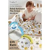 Bebek Battaniyesi Arı Desenli 80X100 Cm, Çift Taraflı Müslin Kumaş ve Ten-Cel Pike Kumaş - 80 x 100 cm