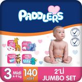 Bebek bezi 3 Numara (4-9 Kg) Midi 70x2 Adet 2'li Jumbo Set, Hassas Ciltlere Uygun