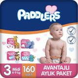 Bebek Bezi 3 Numara Midi (4-9 Kg) 160 Adet – Aylık Paket, Hassas Ciltlere Uygun