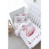 Bebek Boy Nevresim Takımı (100x150) - For Baby Serisi - Pembe Zeminli Kuğu