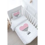 Bebek Boy Nevresim Takımı (100x150) - Pure Baby Serisi - Pembe Çizgili Kalp