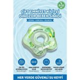 Bebek Boyun Simidi Şişmeli Dinozor Temalı Çift Emniyet Kilitli Anti-Panik 0-12 Ay Yeşil Yüzme Simidi