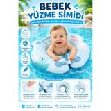 Bebek Boyun Yüzme Simidi Bas Şişir Pratik 0-1 Yaş Çift Emniyet Kilitli Mavi Dino Simit Nr014