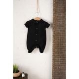 Bebek, Çocuk, Fırfırlı, Tulum, Müslin Kumaş, % 100 Pamuk, Organik Kumaş - Siyah - 6 - 9 Ay