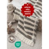 Bebek & Çocuk İçin % 100 Pamuk 4 Katlı Müslin Örtü Antrasit Çizgili 110x110 CM