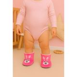 Bebek & Çocuk Kaydırmaz Tabanlı Ev Botu / Panduf / Kışlık Peluş Bot / Tavşan Desenli - Pembe