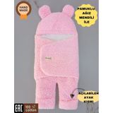 Bebek Dış Kundak Battaniyesi Welsoft Ekstra Uzun Kışlık Peluş Ayakları Açılabilen Uyku Tulumu 0-12ay Pembe