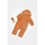 Bebek Kapüşonlu Fermuarlı Tulum, %80 Organik Pamuk & %20 Polyester, Bebek ve Yenidoğan Serisi - CSYK6044 - Kiremit - 3 - 6 Ay