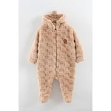 Bebek Kapüşonlu Peluş Tulum (3-6-9-12 Ay) - Bej - 3 Ay