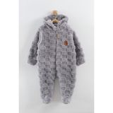 Bebek Kapüşonlu Peluş Tulum (3-6-9-12 Ay) - Gri - 3 Ay