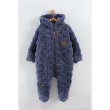 Bebek Kapüşonlu Peluş Tulum (3-6-9-12 Ay) - Lacivert