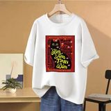 Bebek Lazanya Harajuku Kedi Grafik T-Shirt Erkek Kadın Rahat Hip Hop Streetwear Büyük Boy Kıs - Beyaz