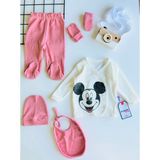 Bebek Mickey Baskılı Fitilli 5 Parça Hastane Çıkışı Takımı - 0 - 3 Ay - Pembe