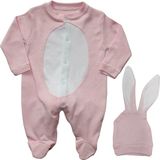 Bebek Odam Beyaz Ponponlu Şapkalı Pembe Tavşan Tulum - 3 - 6 Ay
