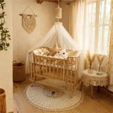 Bebek On For Mabela Örme Ahşap Bebek Beşiği, Kanopili Doğal Kayın Beşiği, Sallanma ve Kilitleme Fonksiyonlu, %100 Pamuklu Yatak Seti, 60 x 120 cm Yatak, Yastık, Tampon, Cibinlik,