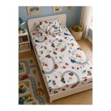 Bebek Özel %100 Pamuklu Bebek Çocuk Lastikli Çarşaf ve Yastık Kılıfı 90x140 Trafik Araba